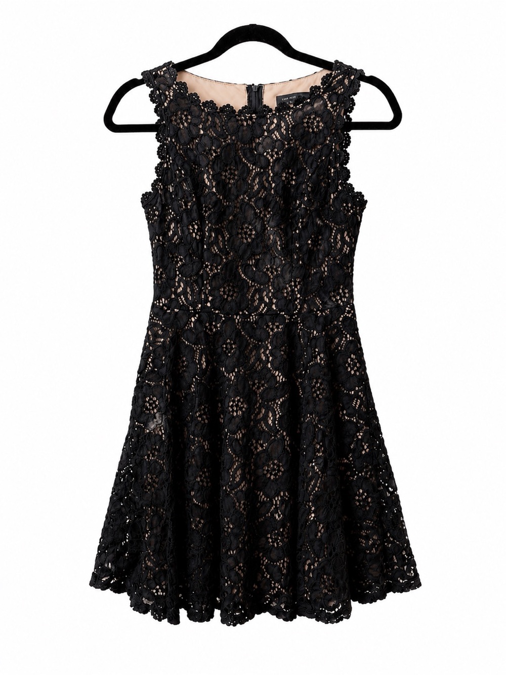 Black Floral Lace Fit Flare Cocktail Party Wedding Guest Skater Dress Sleeveless